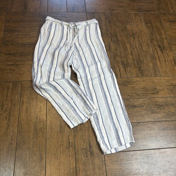Talbots Coastal Blue White Stripe Linen Wide Leg Pants Size 6 Petite - Picture 9 of 10